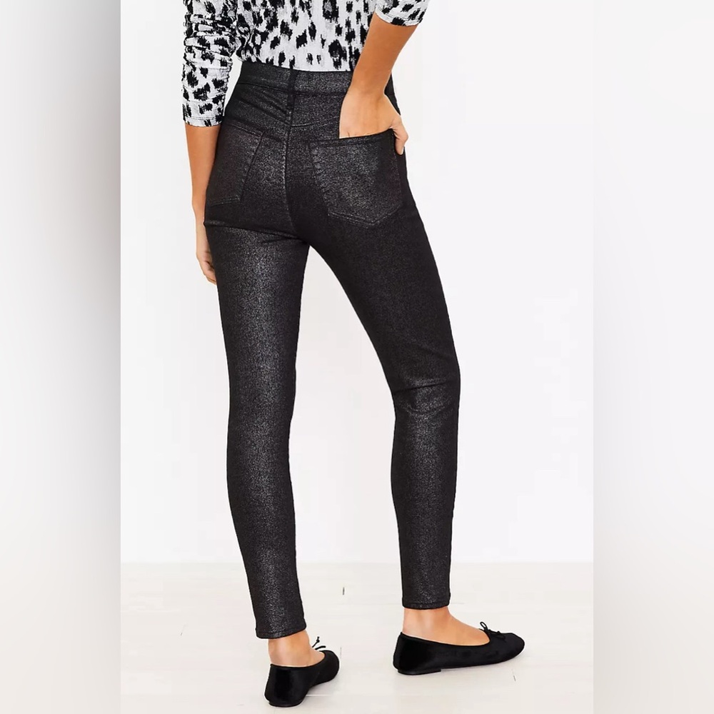 LOFT Shimmer High Rise Skinny Jeans in Black - Picture 3 of 12